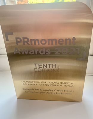 PR Moment Award 2021, won by Langley Castle Hotel and Catapult PR