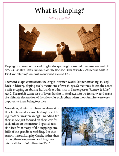 Page from the Langley Castle guide to planning the perfect elopement.