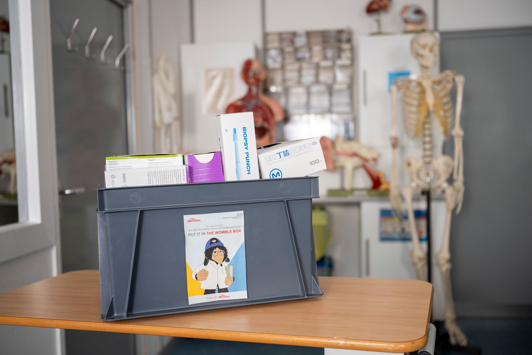 PA images - reusable NHS equipment in the Wombles box ready for reuse in a simulation setting.JPG