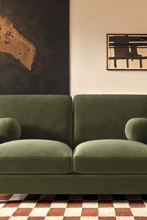 Solace+Co Addison 2 Seater Khaki Green Velvet Sofa