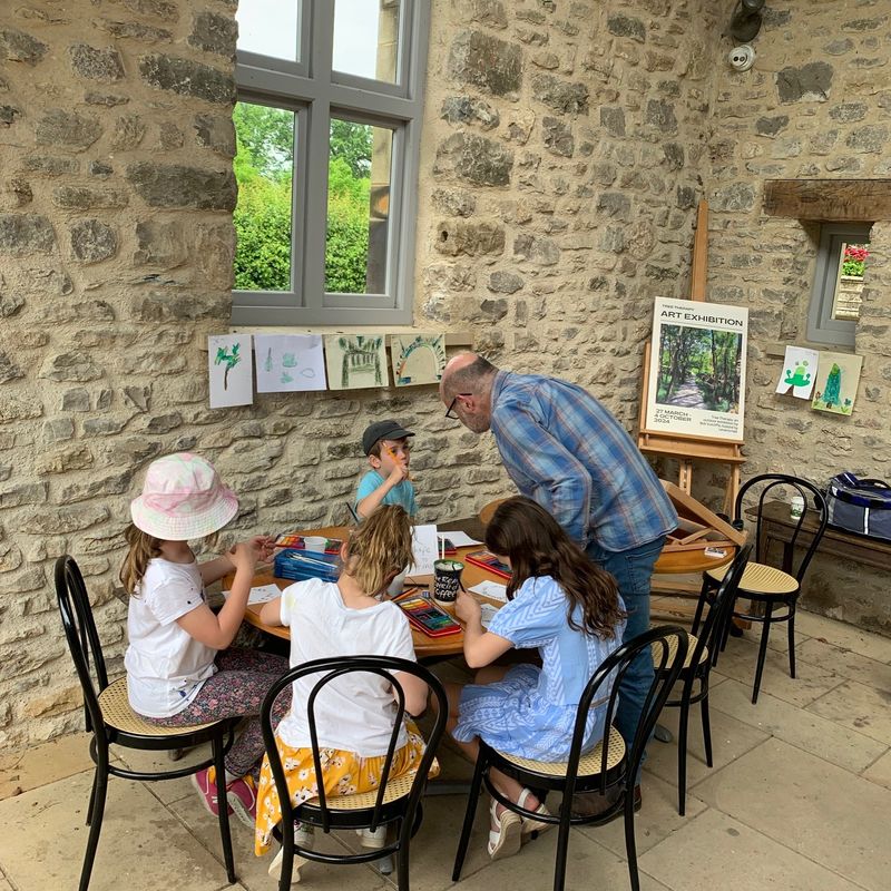 Artist Bob Sutcliffe delivering a children's art workshop at Levens Hall and Gardens.