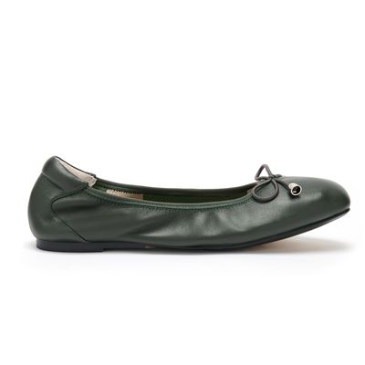 Barnes with a Bow Khaki Green Leather Fold Up Ballet Flats from Cocorose London