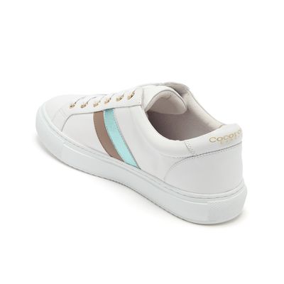 Hoxton Stripes Metallic Blue and Dusky Pink Leather Trainers from Cocorose London