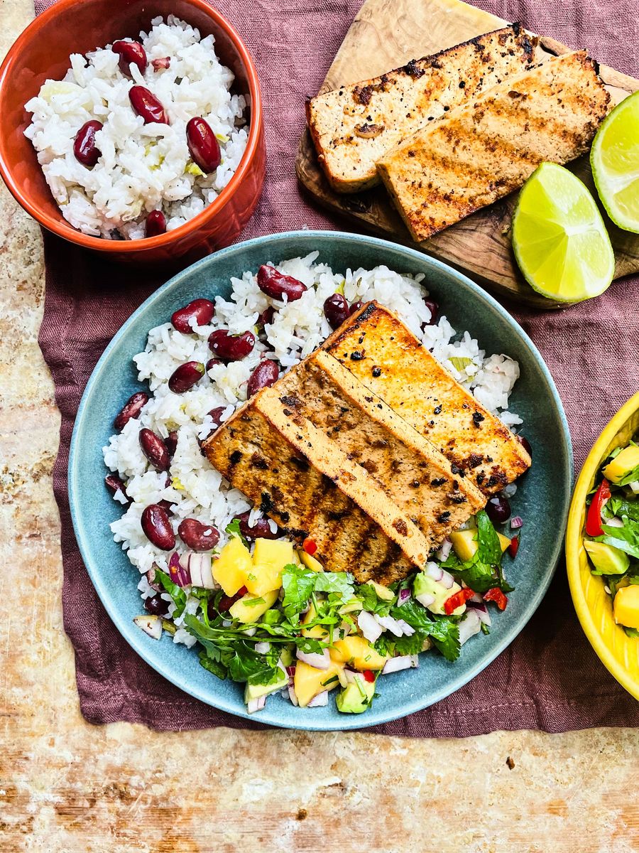 Jerk Tofu With Rice & Peas