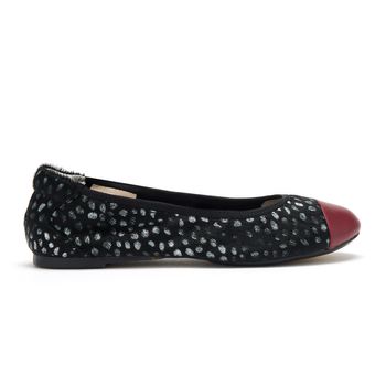 Harrow Black and Silver Leather print with Red Toe-cap flat shoe,  from Cocorose London,