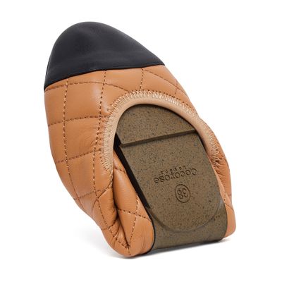 Tan quilted 'Piccadilly' leather ballerinas, with striking black toe-cap, from www.cocoroselondon.com 