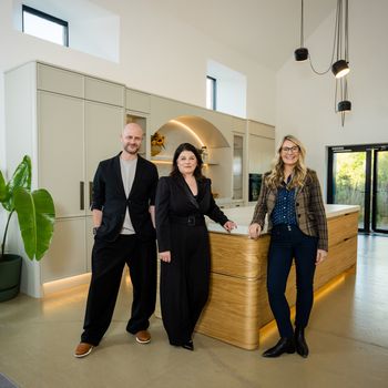 Kitchens International's Graham Johnston, Owner & CEO and Carol Cameron, Head of Design with Chef Sarah Rankin. 
