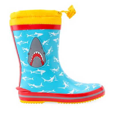 'Puddle' Wellies in Blue Shark design