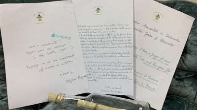 Letters written as part of the Topiary Message in a Bottle initiative carried out by Levens Hall and Gardens in 2024