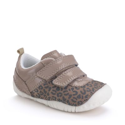 Little Smile Taupe patent/leopard nubuck girls rip-tape pre-walkers