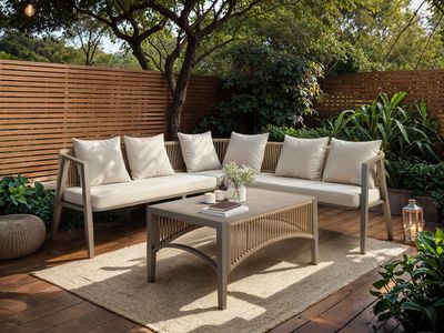 SOLACE+CO Dayton Corner Sofa & Coffee Table Garden Set Beige