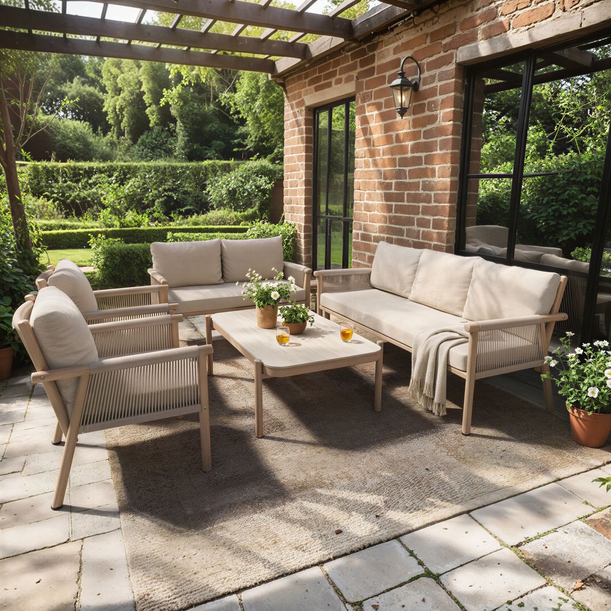 SOLACE+CO Krystyna Garden Rattan Sofa Set with Coffee Table Beige