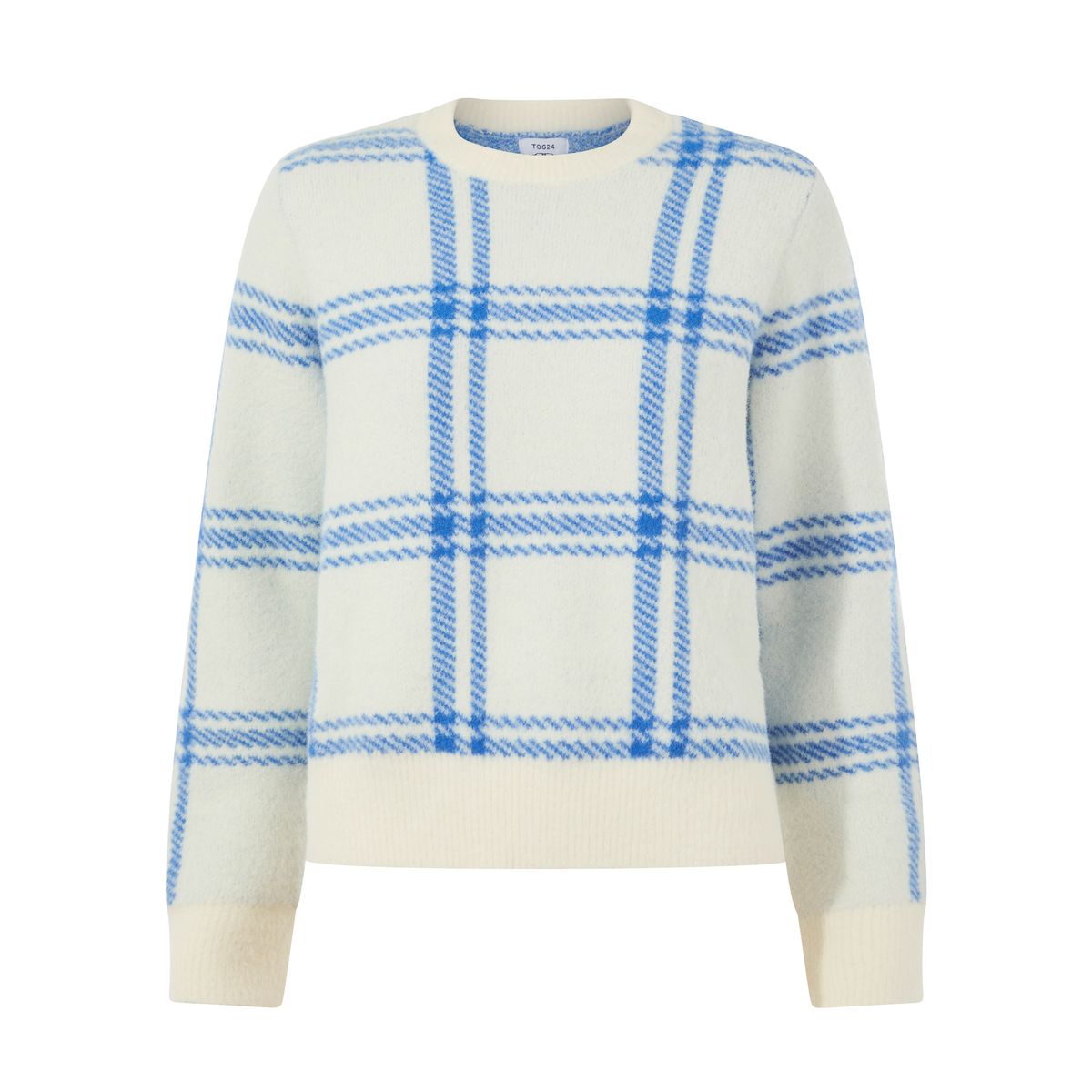 Delilah Womens Checked Chunky Knit Jumper - Vanilla & Cobalt Check