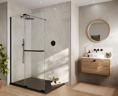 ARYSTO Stone Rectangle Shower Tray in Midnight Black