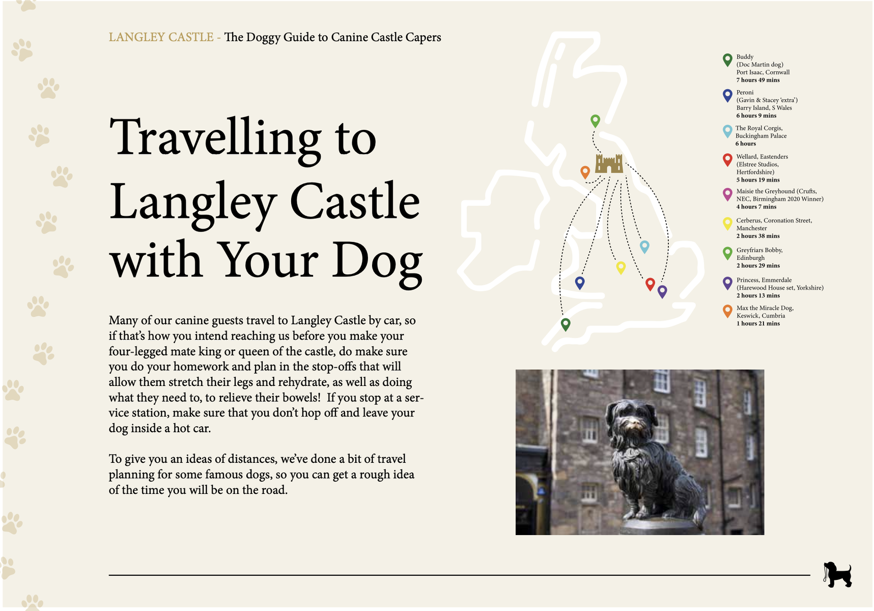 One of the pages in the Langley Castle 'Doggy Guide to Canine Castle Capers'