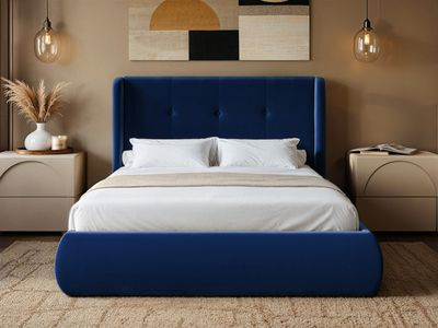 Solace+Co Monte Midnight Velvet Winged Button Headboard Ottoman Bed