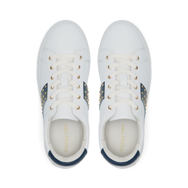 Hoxton White Trainer with Navy Studded Stripe