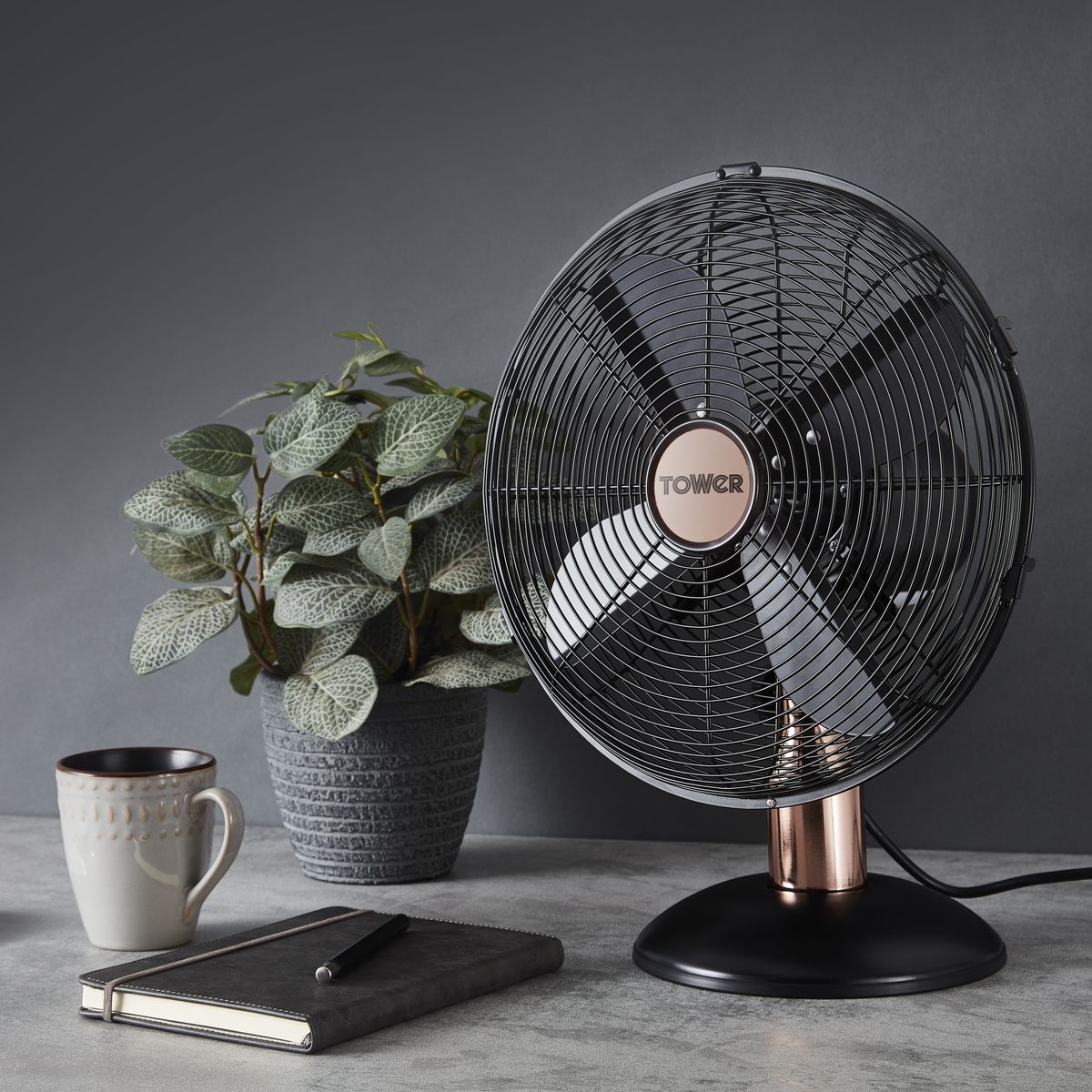T611000B Tower Cavaletto 12 Inch Desk Fan Black and Rose Gold.jpg