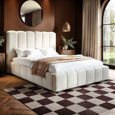 Solace+Co Emilie Ribbed Ottoman Bed Cream Boucle