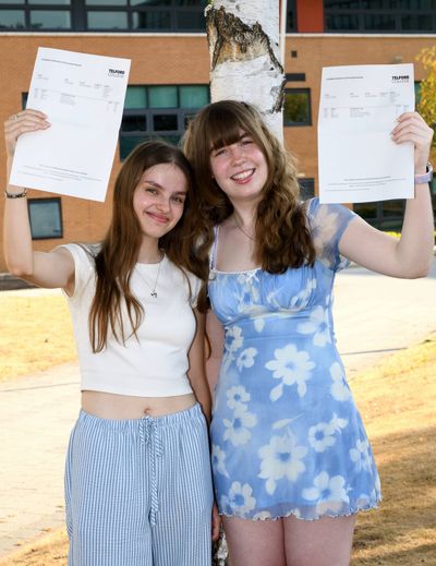 From left Telford College A-level students Sophie Vaughan and Summer Costello celebrate excellent results (1) (1).jpg