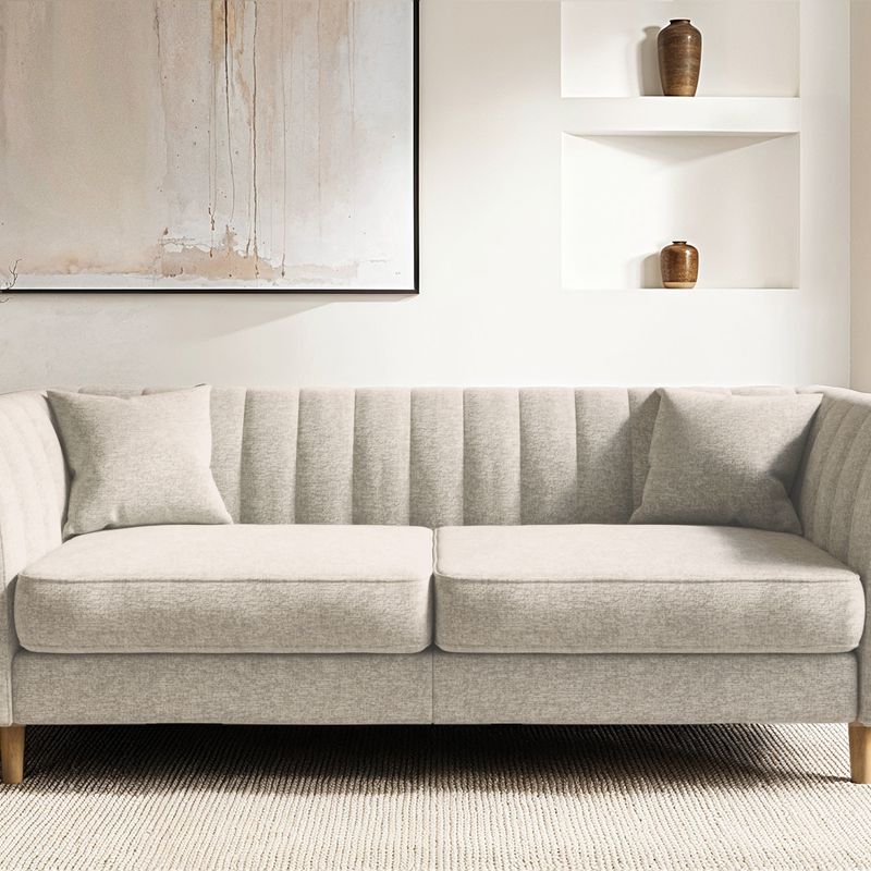 Solace+Co Remi 3 Seater Mid Century Beige Chenille Sofa
