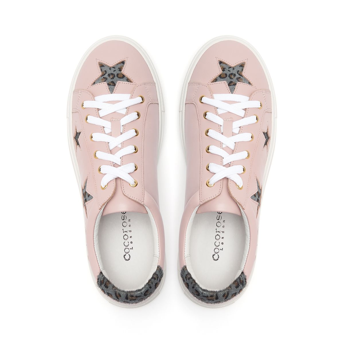 Hoxton pastel pink with grey leopard stars trainers from Cocorose London