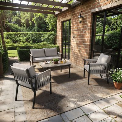 SOLACE+CO Kalina 4 Piece Garden Sofa Set with Coffee Table Brown