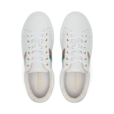 Hoxton Stripes Metallic Blue and Dusky Pink Leather Trainers from Cocorose London