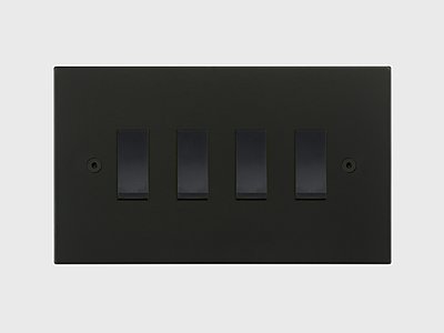 Horizon square faceplate style matt black finish is selected by HBA Residential