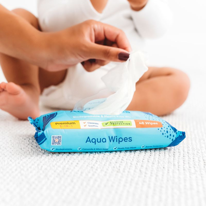 NEW Premium Aqua Wipes 3-in-1 clean, soothe and protect with kindness.