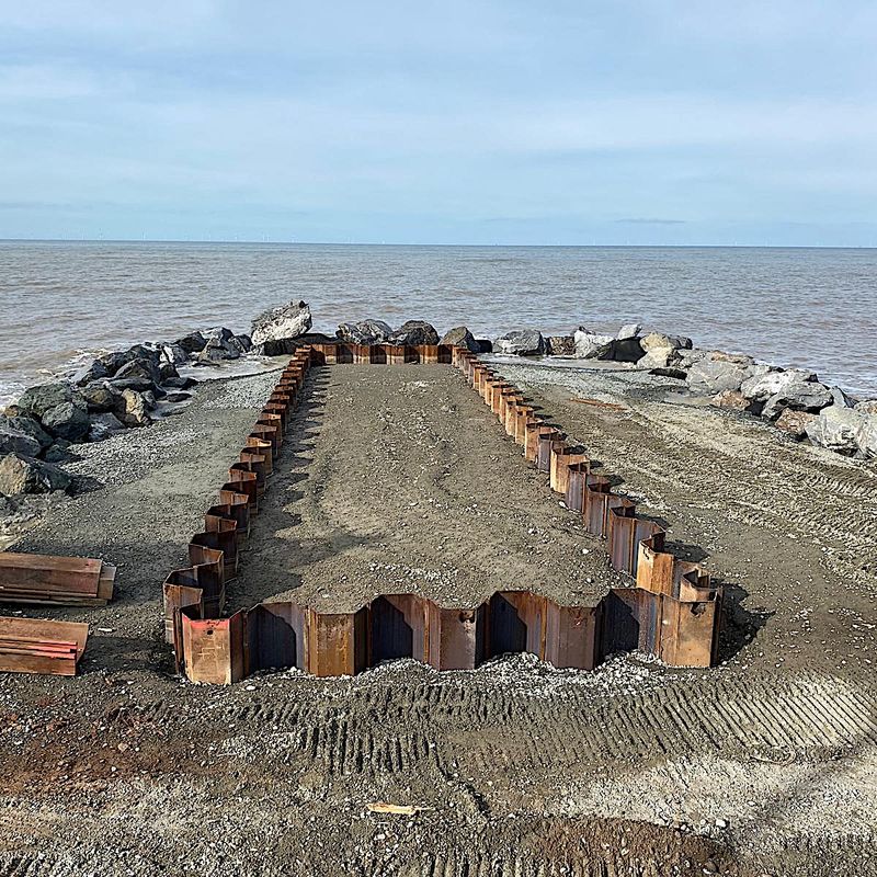 Sheet piles installed by Sheet Piling (UK) Limited, for a coastal erosion project at Kinmel Bay, North Wales