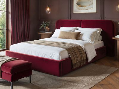 Solace+Co Lena Ottoman Bed Burgundy Velvet