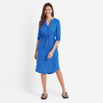 Claudia Women's Shirt Dress - Mykonos Blue Star Print
