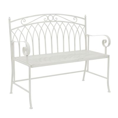 Antique White Decorative Rustic Metal Garden Bench