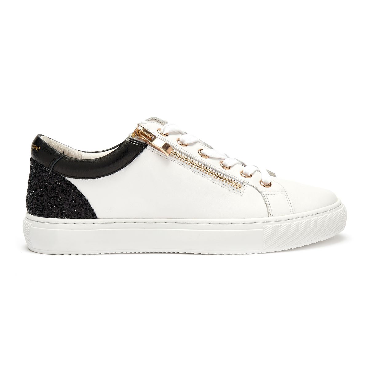 Hoxton Zipped White Zip with Black Glitter low-top trainers from Cocorose London