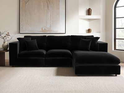 Solace+Co Asher 4 Seater with Reversible Footstool Black Velvet