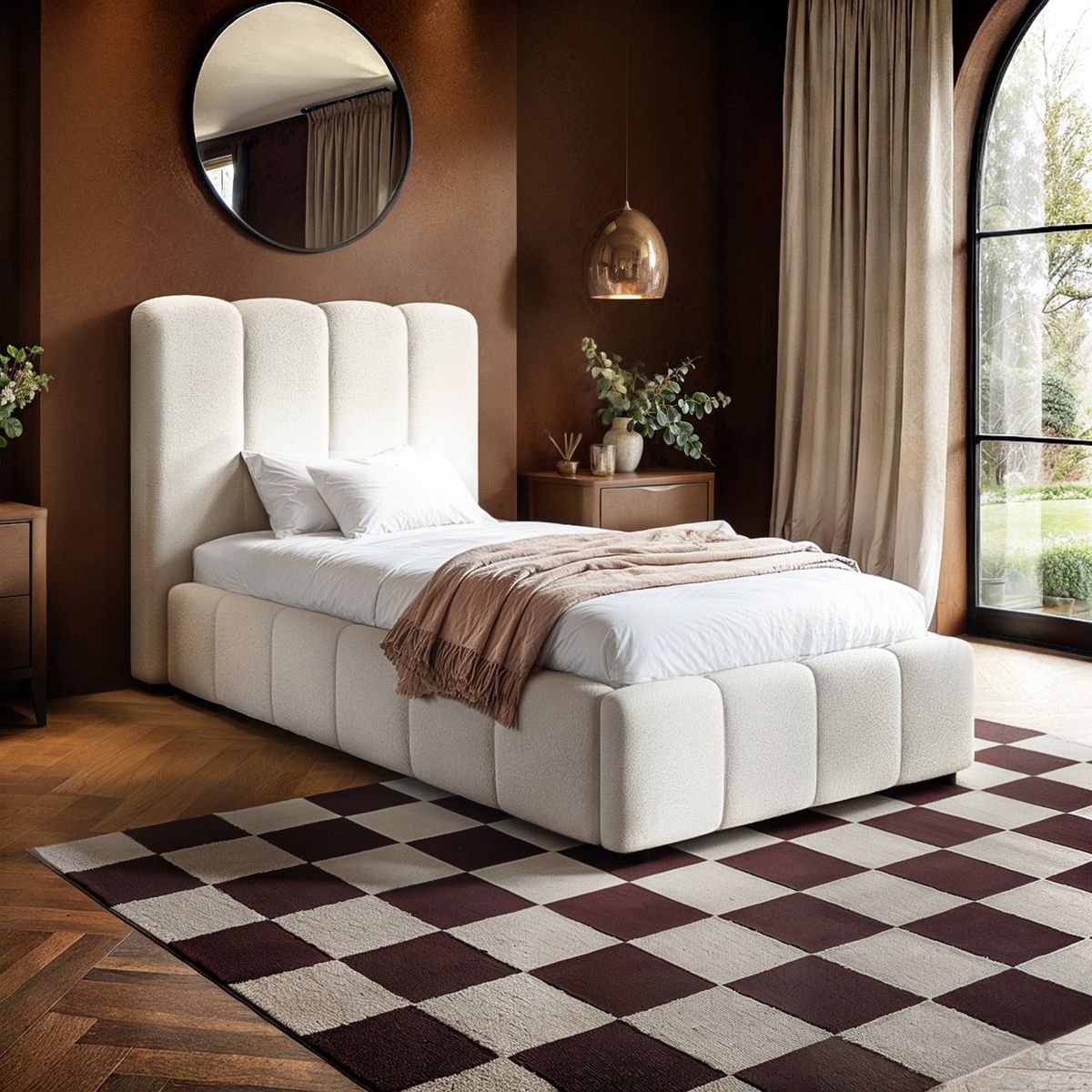 Solace+Co Emilie Single Ribbed Ottoman Bed - Cream Boucle