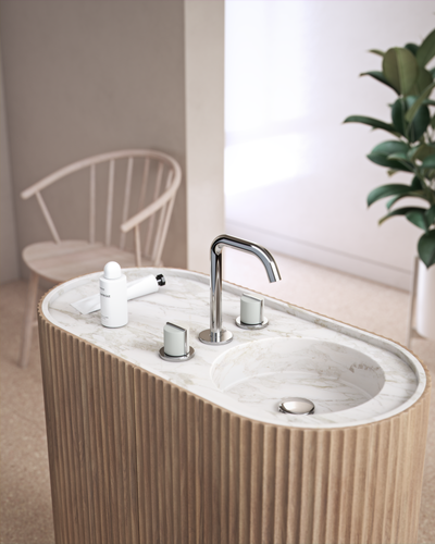 Deck Mounted Basin Tap in Silver Chrome