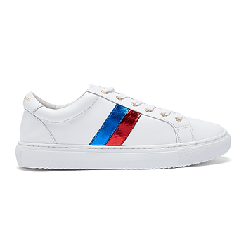 Cocorose London Hoxton Stripes Blue and Red Leather Trainers