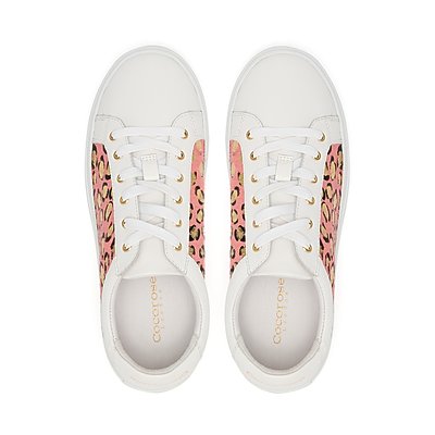 Hoxton White With Pink and Gold Leopard Panels Trainers from Cocorose London