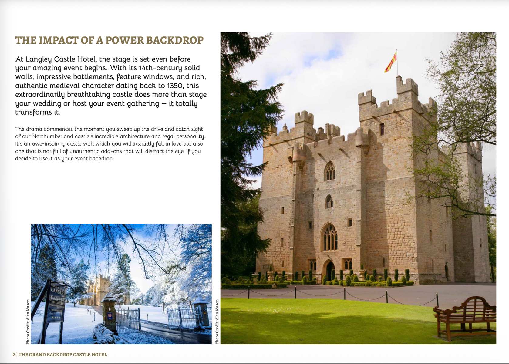 Internal page from the new events guide - the Grand Backdrop Castle Hotel - from Langley Castle Hotel in Northumberland, 