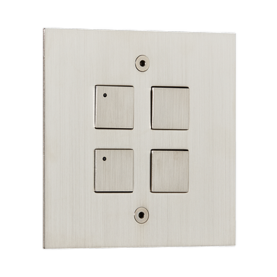 4 gang low-voltage square button keypad switch, 2 buttons with LED, satin nickel finish