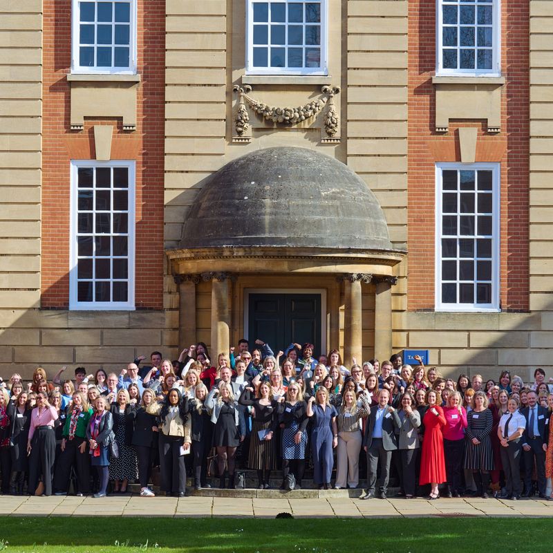 Attendees celebrate International Women's Day outside Lady Margaret Hall