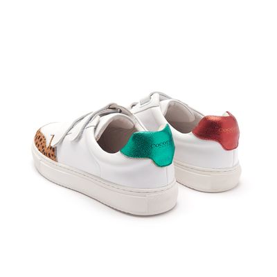 Hoxton Velcro white with leopard and metallic green and red