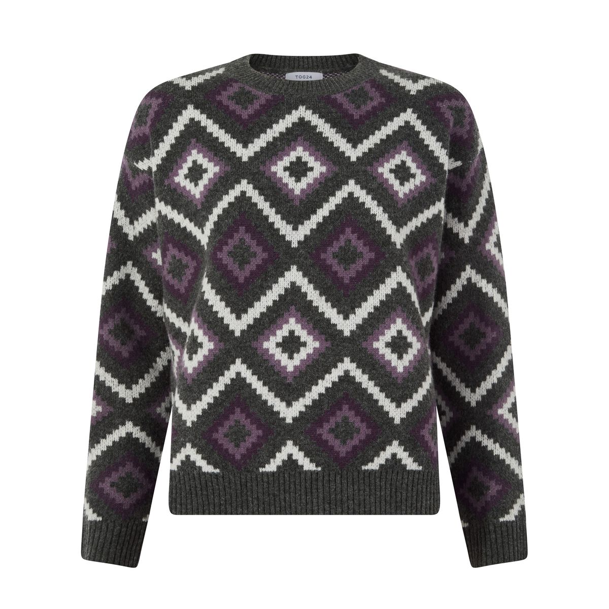 Solana Womens Chunky Fairisle Inspired Knit Jumper - Dark Grey Melange