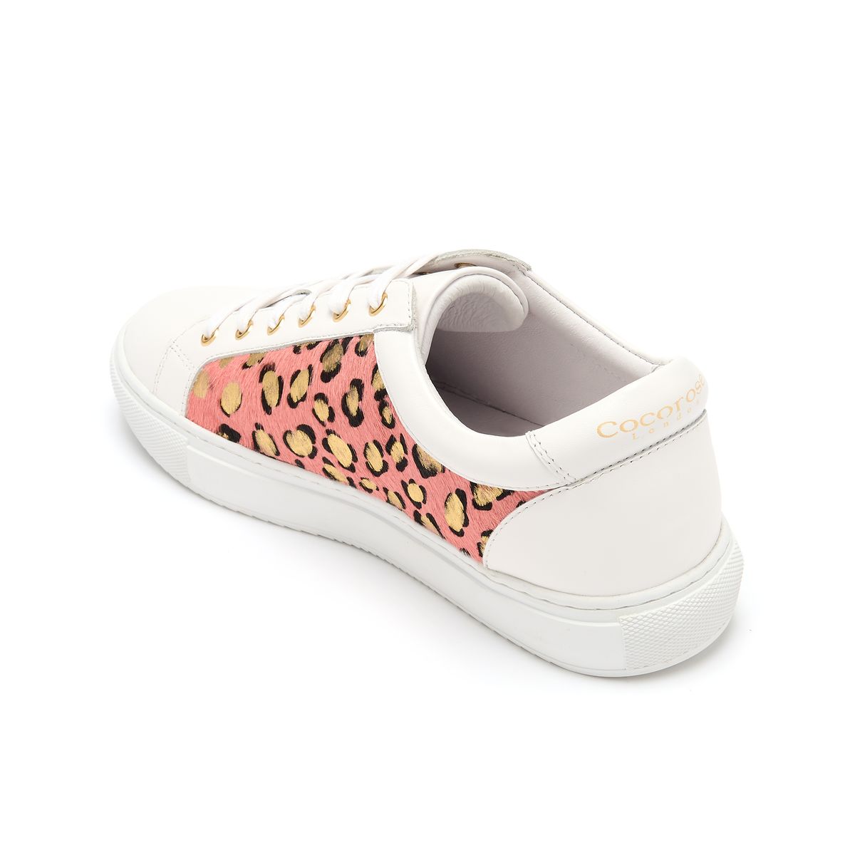 Hoxton White With Pink and Gold Leopard Panels Trainers from Cocorose London