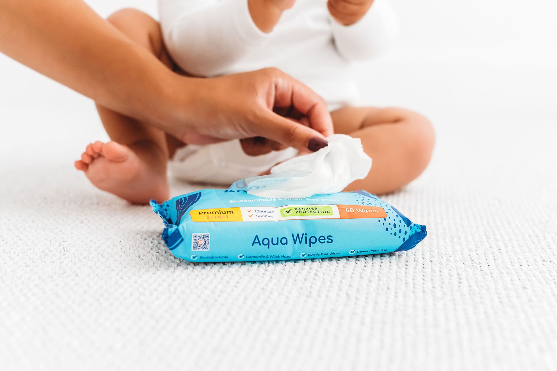 NEW Premium Aqua Wipes 3-in-1 clean, soothe and protect with kindness.