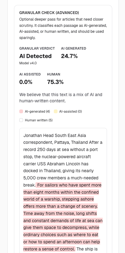Made by Humans checks text for AI generation 
