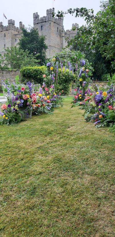 Langley Castle and bridal floral arch