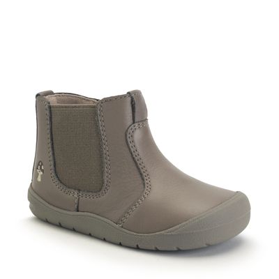 First Chelsea Taupe leather/mushroom childrens zip-up first boots